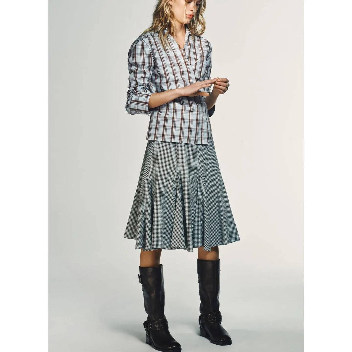 חולצת משבצות דגם אוליב